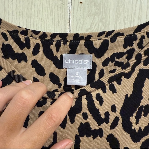 Chico's Tan and Black Leopard Print Blouse, Bell Sleeve- 16 - Picture 3 of 6